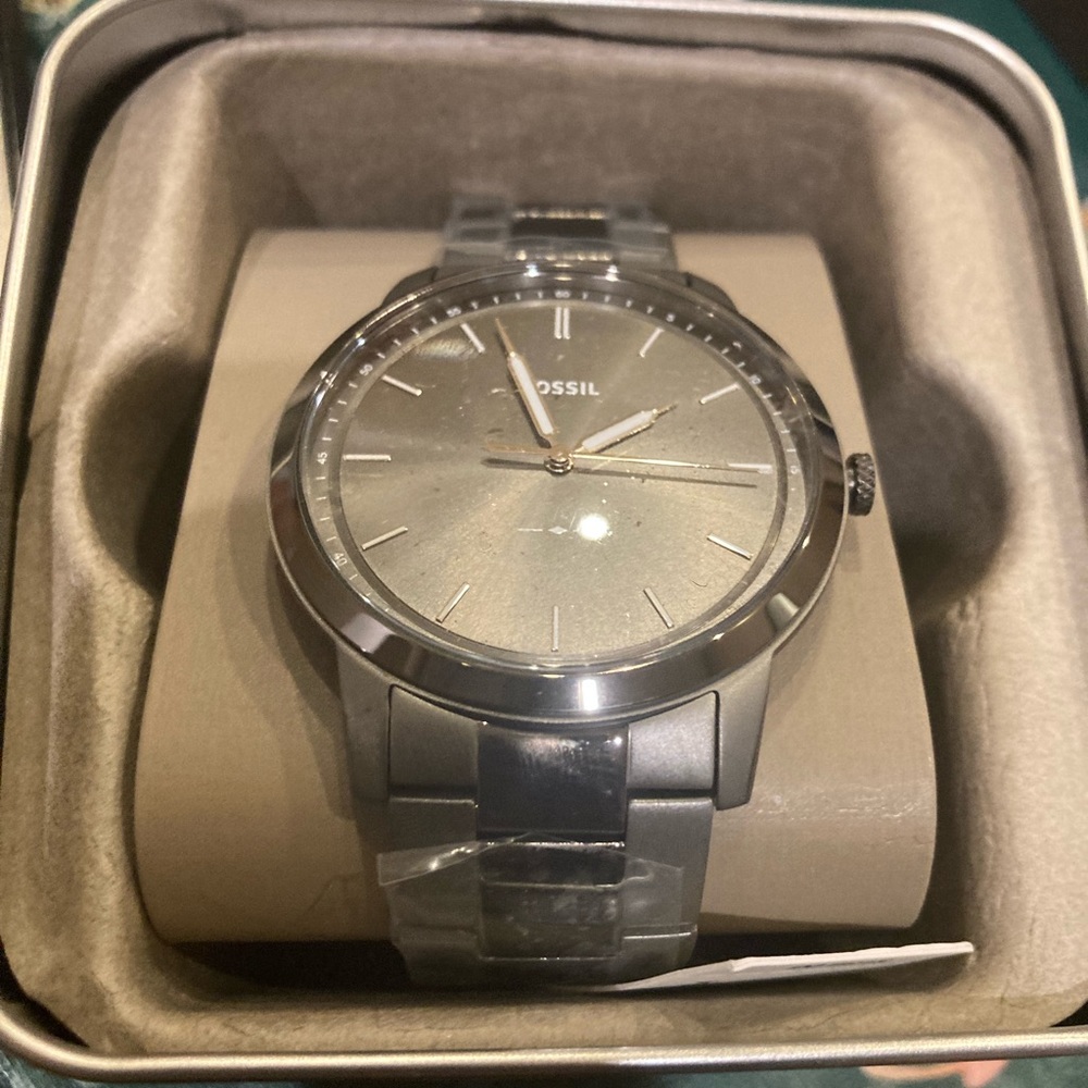 Fossil Mens Minimalist Smoke Stainless Steel Watch